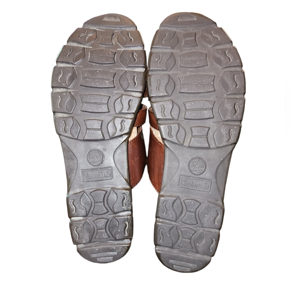 Timberland Leather Lined‎ Brown Genuine Leather Slide On Thong Sandals Size 10 - Picture 7 of 11